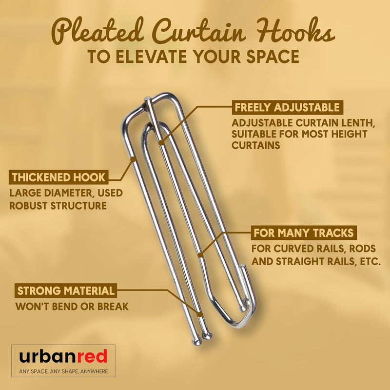 UrbanRed 30 Pcs Pinch Pleat Curtain Hooks for Drapes, 4 Prongs Stainless Steel Pleated Tape Curtain Drapery Hooks/Clips/Pin/Clamp, Traverse Pleater Curtain Hanger, Curtain Pin Hooks - Image 4